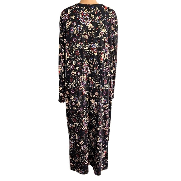 Lane Bryant Floral Blue Long Sleeve Ruched Dress - Picture 7 of 8